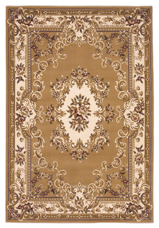 8' X 11' Beige Ivory Machine Woven Hand Carved Floral Medallion Indoor Area Rug