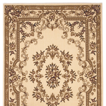 8' X 11' Ivory Machine Woven Hand Carved Floral Medallion Indoor Area Rug