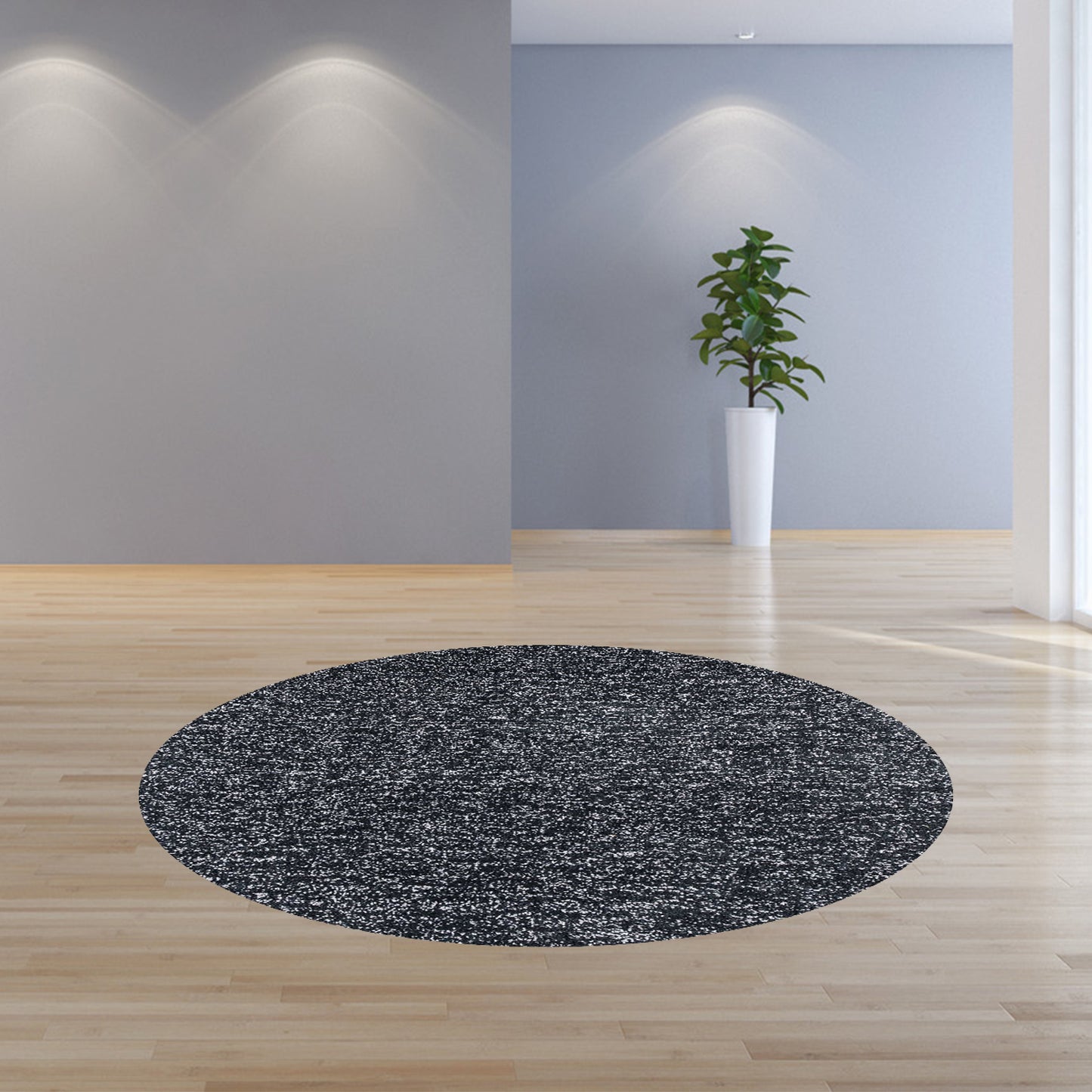 8' Black Heather Round Indoor Shag Rug