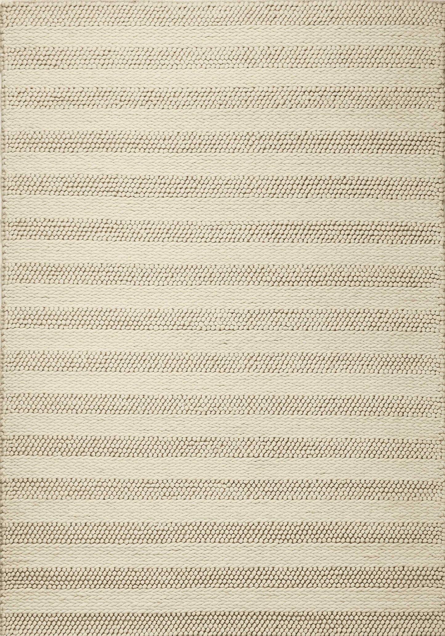 5' X 7' White Ivory Hand Woven Knobby Cornish Stripe Indoor Area Rug