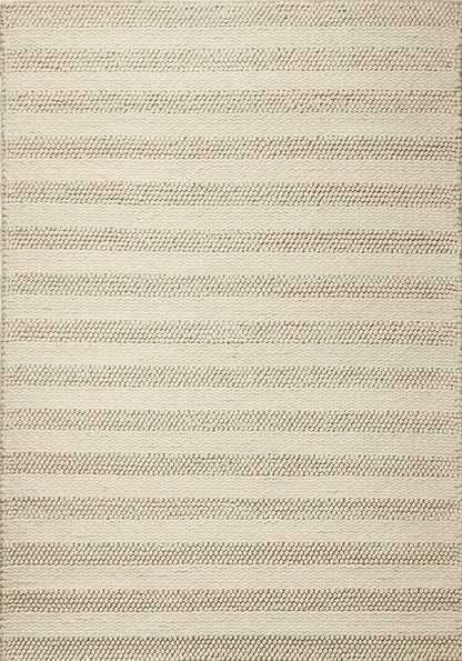 5' X 7' White Ivory Hand Woven Knobby Cornish Stripe Indoor Area Rug