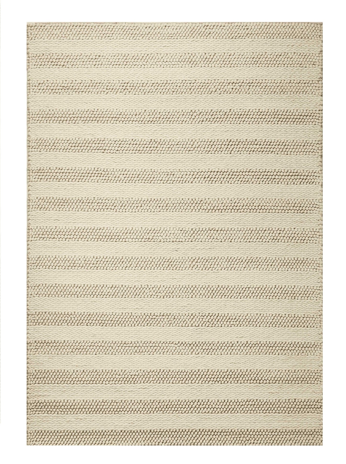 5' X 7' White Ivory Hand Woven Knobby Cornish Stripe Indoor Area Rug