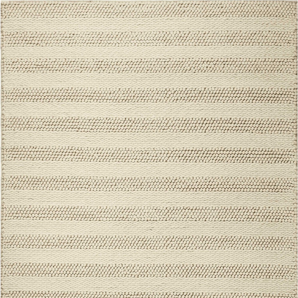 5' X 7' White Ivory Hand Woven Knobby Cornish Stripe Indoor Area Rug