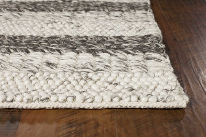 5' X 7' Grey White Hand Woven Knobby Stripes Indoor Area Rug