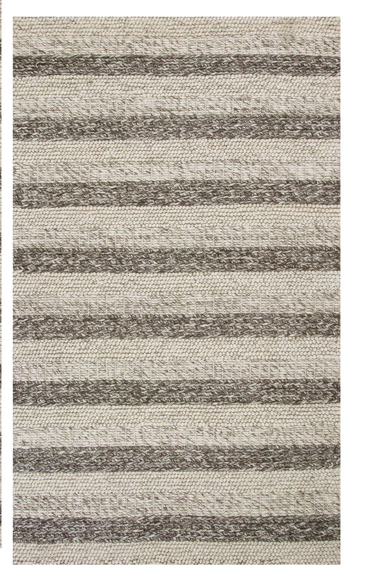 5' X 7' Grey White Hand Woven Knobby Stripes Indoor Area Rug