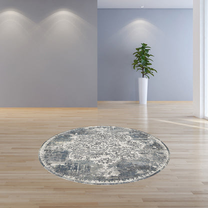 7' Round Polyester Ivory Area Rug