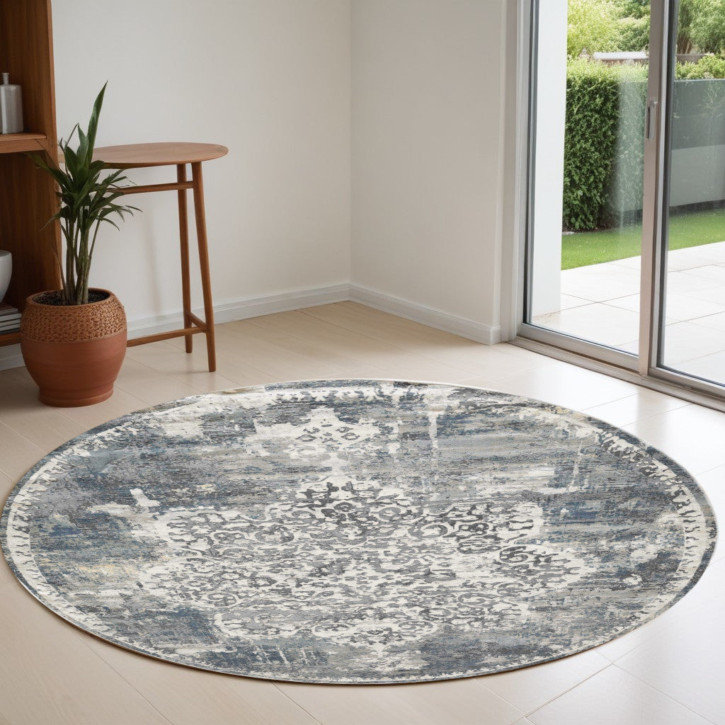 7' Round Polyester Ivory Area Rug