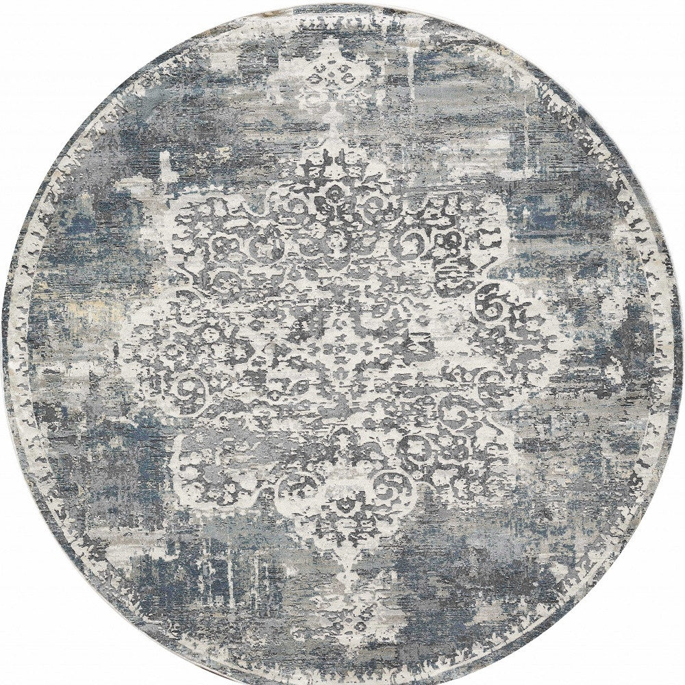 7' Round Polyester Ivory Area Rug