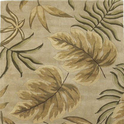 5' X 8' Sand Beige Hand Tufted Tropical Leaves Indoor Area Rug