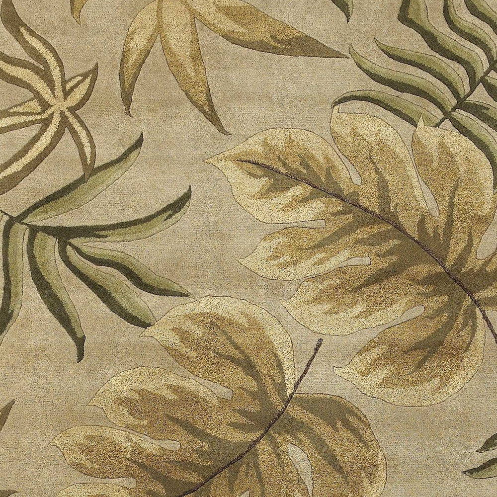 5' X 8' Sand Beige Hand Tufted Tropical Leaves Indoor Area Rug