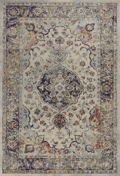 8' X 11' Ivory Machine Woven Floral Medallion Indoor Area Rug