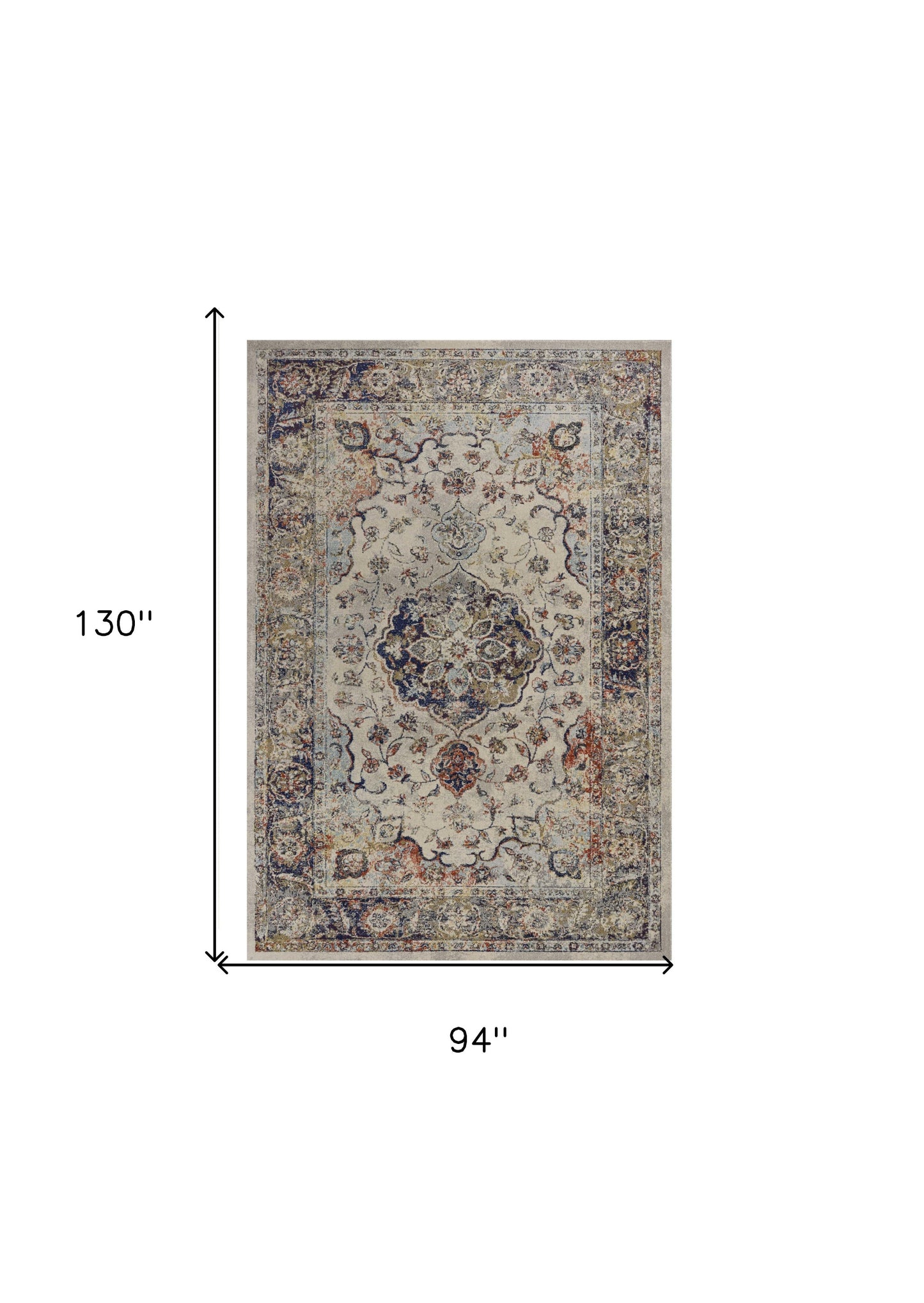 8' X 11' Ivory Machine Woven Floral Medallion Indoor Area Rug