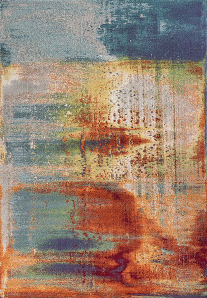 8' X 11' Blue Rust Orange Machine Woven Abstract Brushstrokes Indoor Area Rug