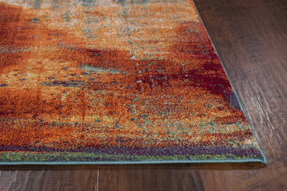 8' X 11' Blue Rust Orange Machine Woven Abstract Brushstrokes Indoor Area Rug