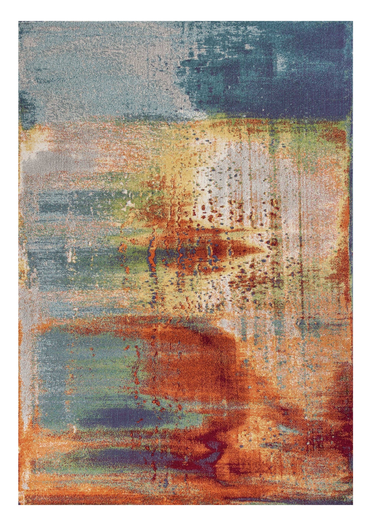 8' X 11' Blue Rust Orange Machine Woven Abstract Brushstrokes Indoor Area Rug