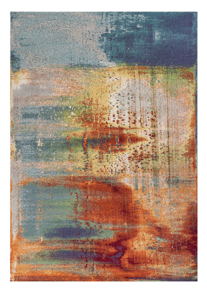 8' X 11' Blue Rust Orange Machine Woven Abstract Brushstrokes Indoor Area Rug