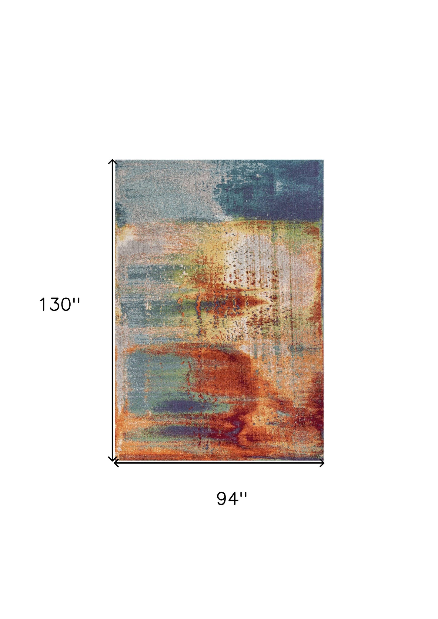 8' X 11' Blue Rust Orange Machine Woven Abstract Brushstrokes Indoor Area Rug