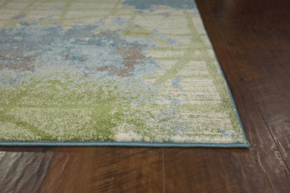 8' X 11' Green Blue Machine Woven Abstract Indoor Area Rug