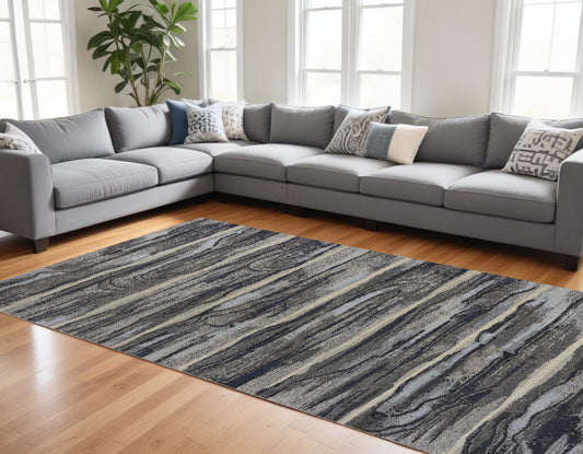 8' X 11' Grey Machine Woven Abstract Brushstroke Indoor Area Rug