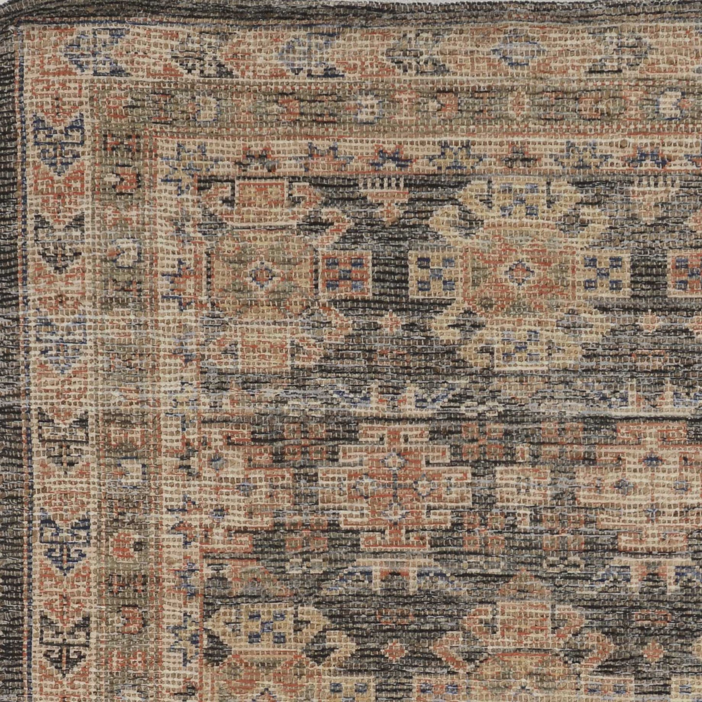 8' X 11' Charcoal Southwestern Handmade Distressed Area Rug