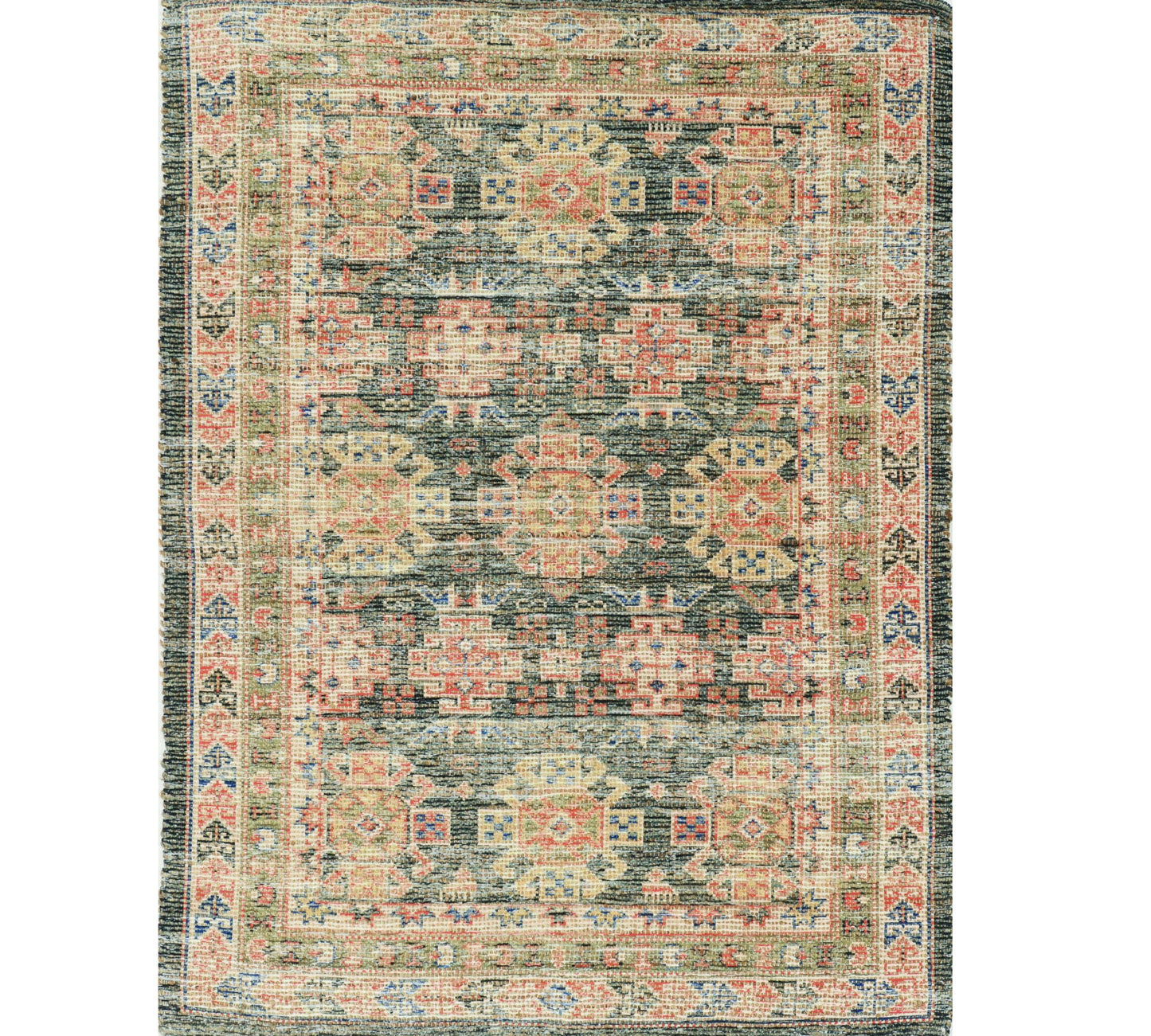 8' X 11' Charcoal Southwestern Handmade Distressed Area Rug