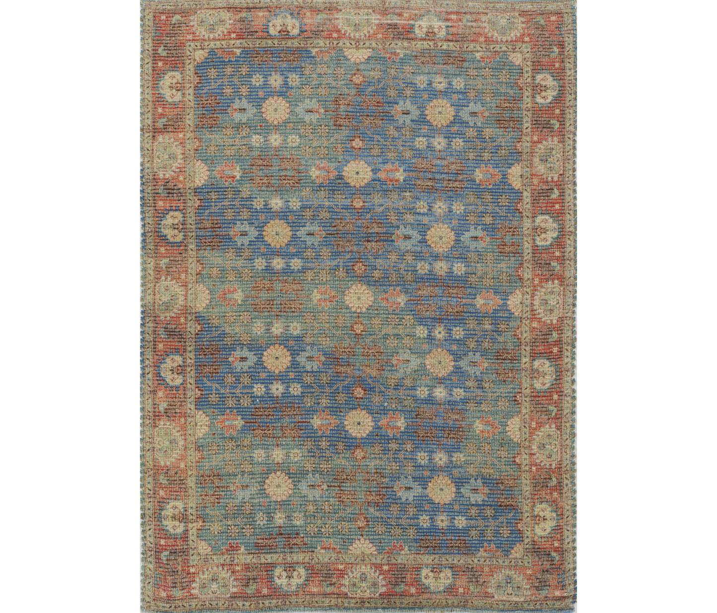 8' X 11' Blue Floral Handmade Area Rug