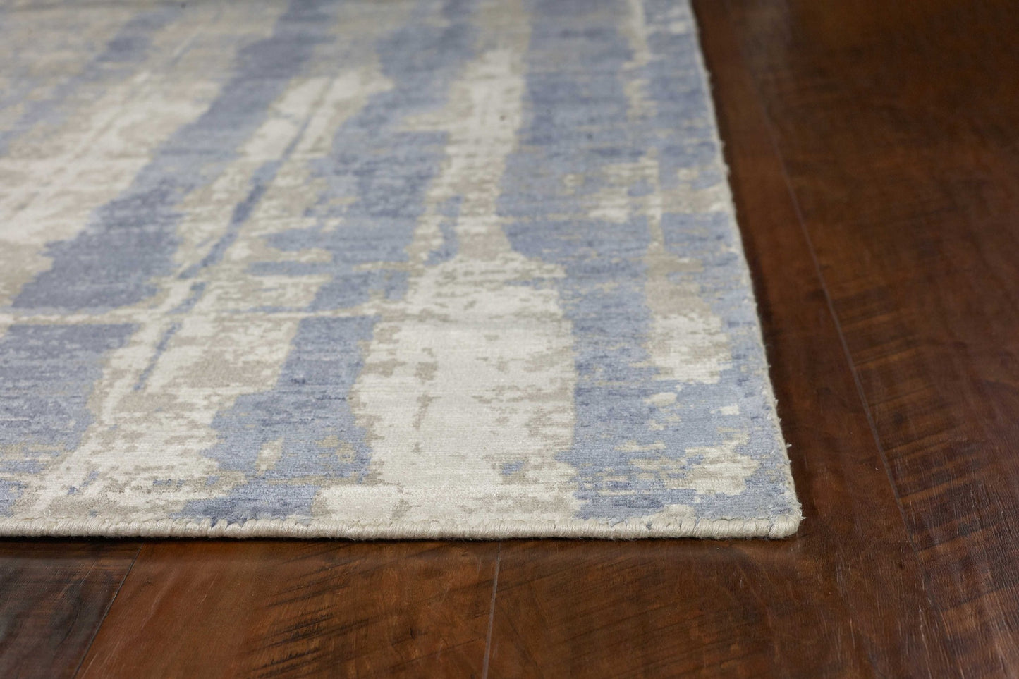 5' X 7' Grey Blue Hand Loomed Abstract Brushstroke Indoor Area Rug