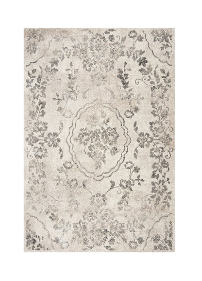 8' X 10' Grey Machine Woven Distressed Floral Traditional Indoor Area Rug