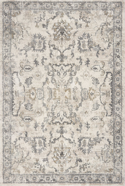 8' X 10' Ivory Machine Woven Distressed Floral Traditional Indoor Area Rug