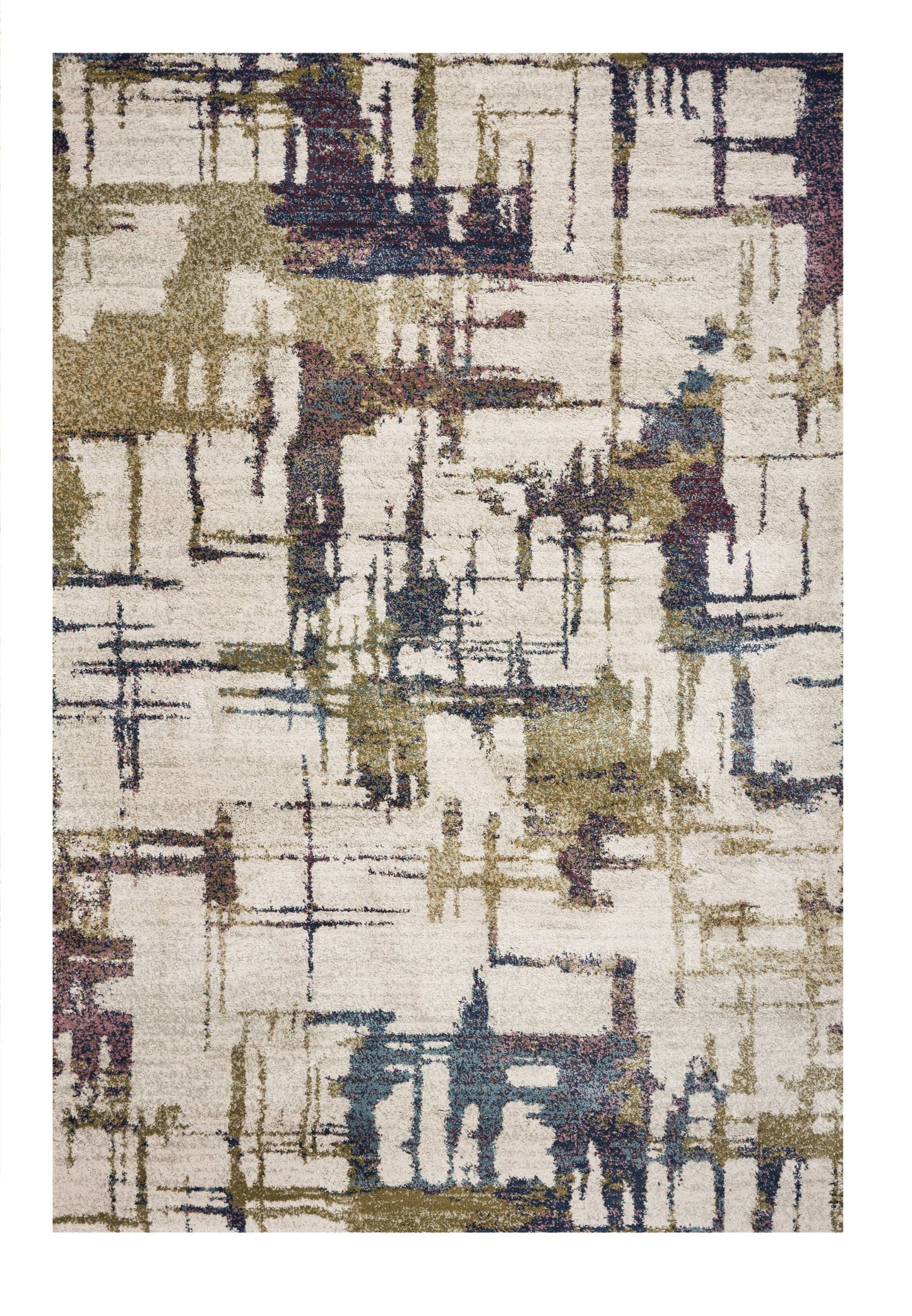 8' X 10' Ivory Machine Woven Abstract Brushstrokes Indoor Area Rug