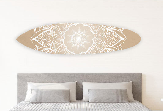 76" X 18" X 1" Wood and Tan Tranquility Surfboard Wall Art