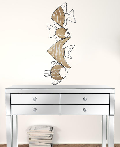 Metal And Wood Vertical Swimming Fish Wall Decor