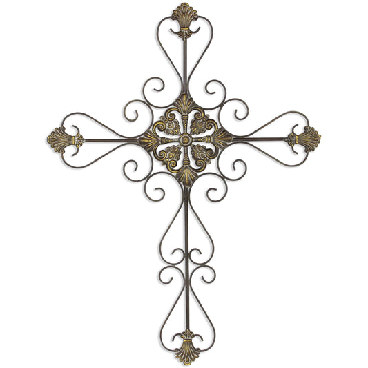 Large Gray Metal Scroll Design Gray Hanging Cross Wall Decor