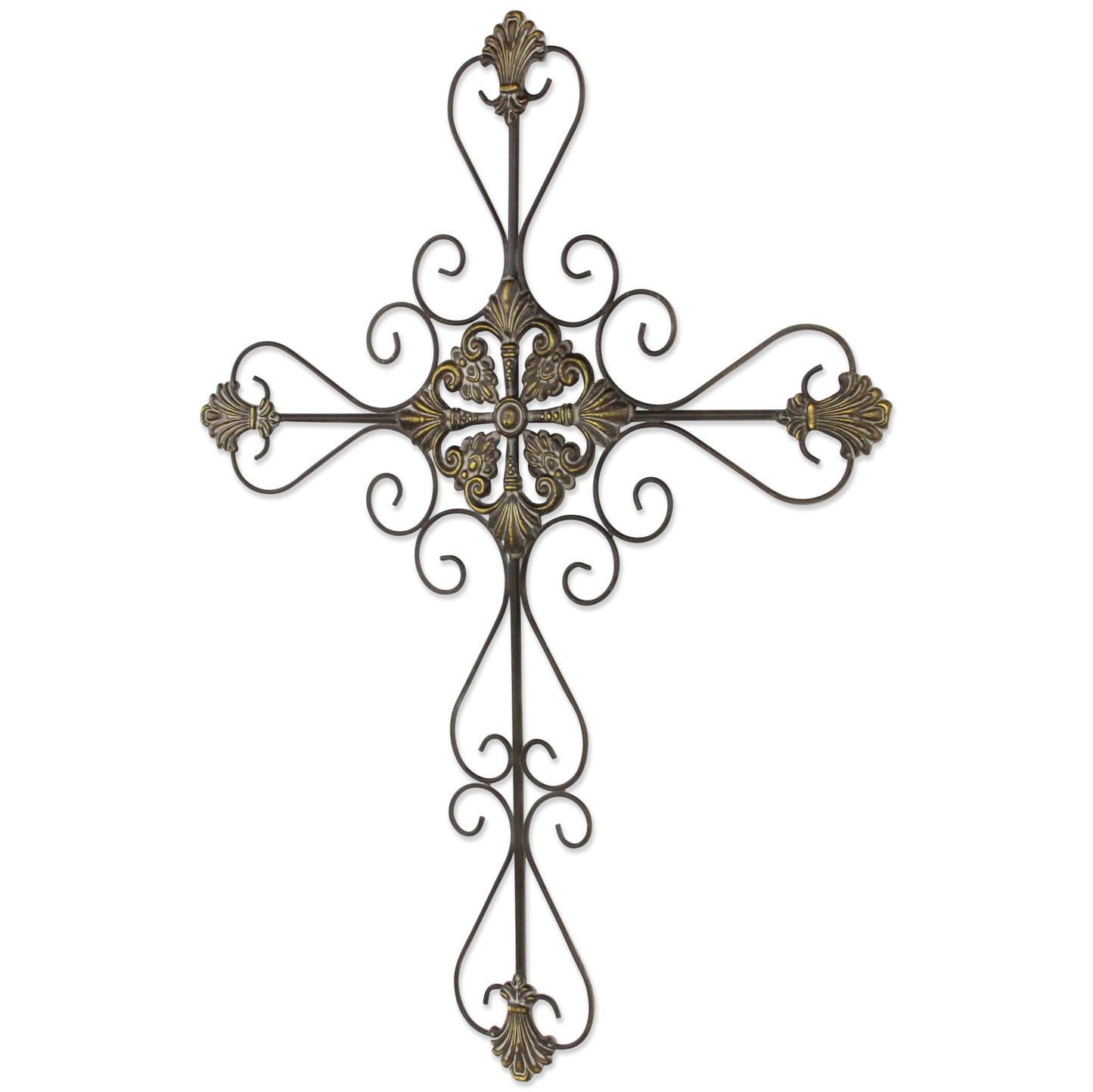 Large Gray Metal Scroll Design Gray Hanging Cross Wall Decor