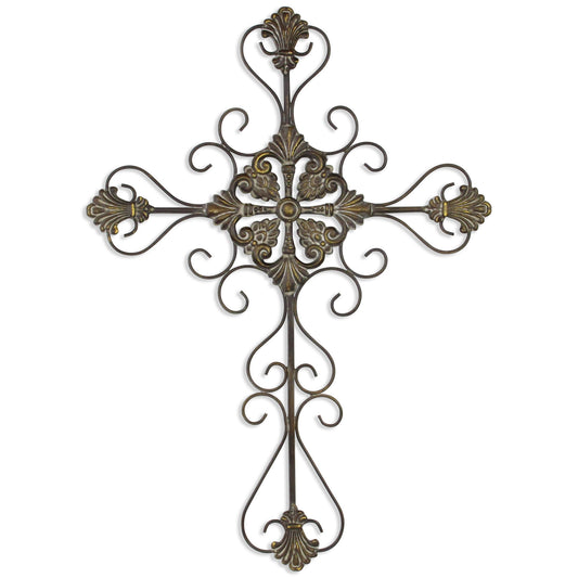 29" Gray Metal Scroll Design Gray Hanging Cross Wall Decor