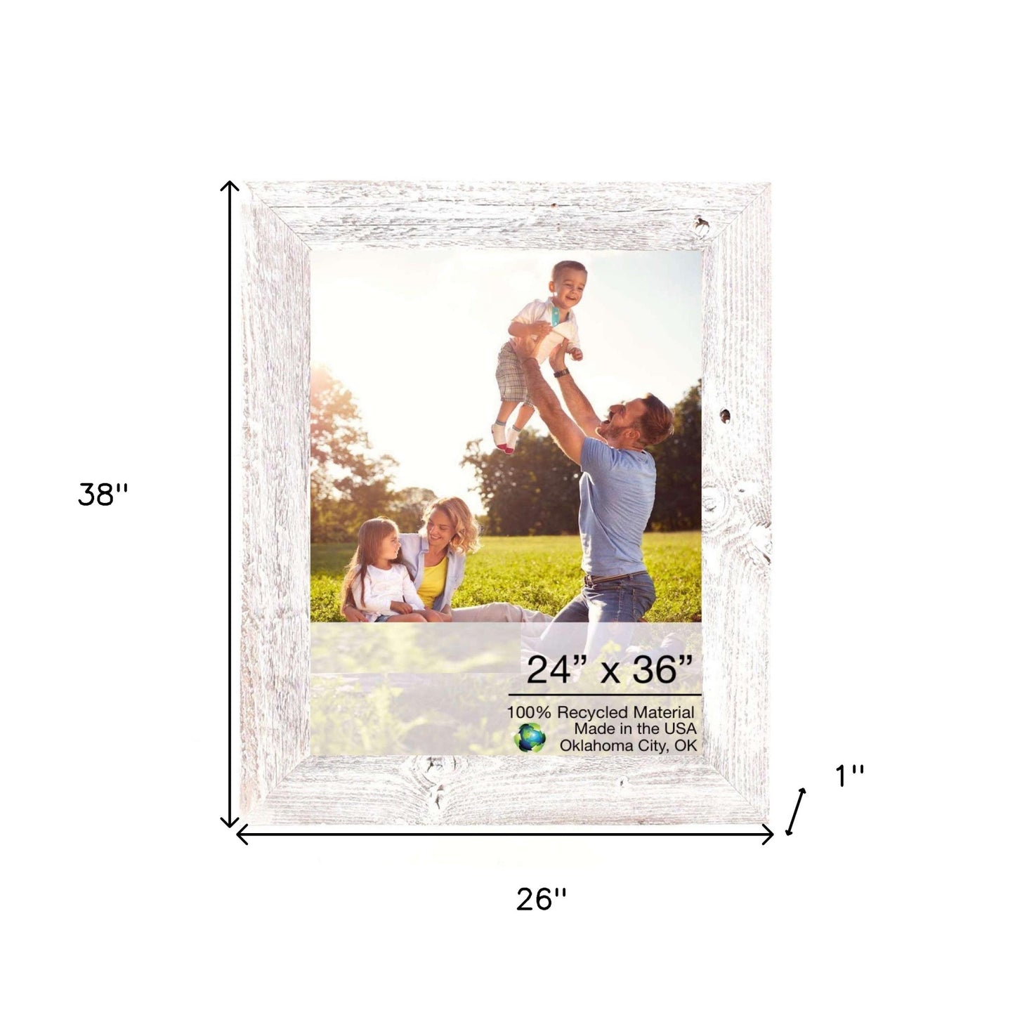 24X36 Rustic White Washed Picture Frame With Plexiglass Holder