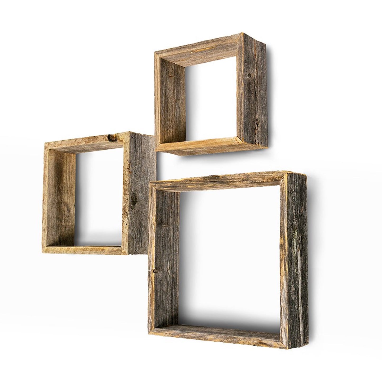 Rustic Farmhouse Set Of 3 Square Shadow Box Shelves