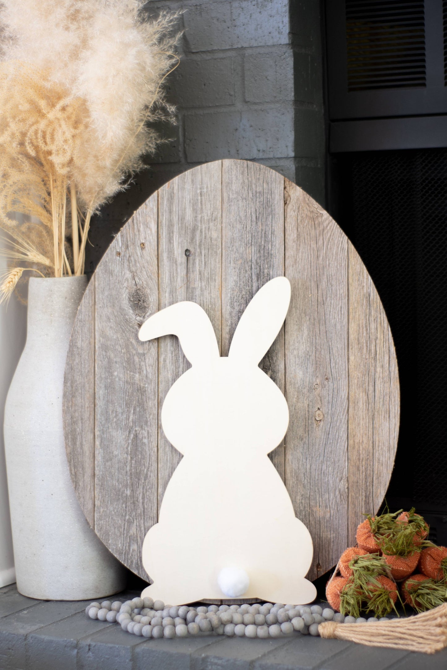 24" Rustic Farmhouse Gray Wood Large Egg