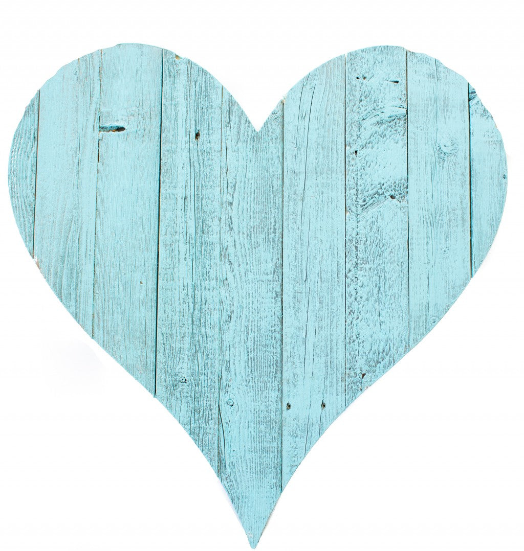 24" Turquoise Reclaimed Wood Heart Wall Decor