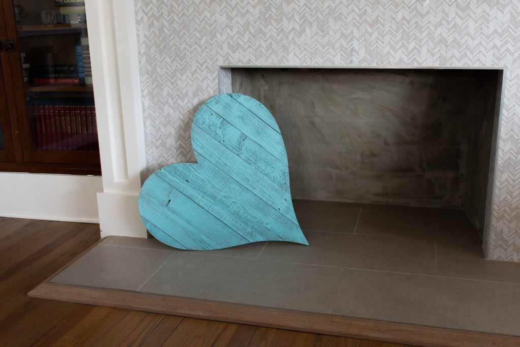 24" Turquoise Reclaimed Wood Heart Wall Decor