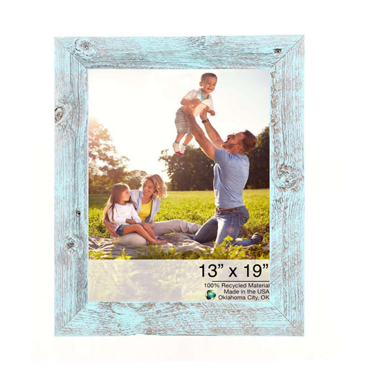 13"� X 19"� Rustic Farmhouse Light Aqua Blue Wood Frame