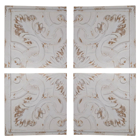 Set of 4 Whitewashed Arabesque Carved Wall Art