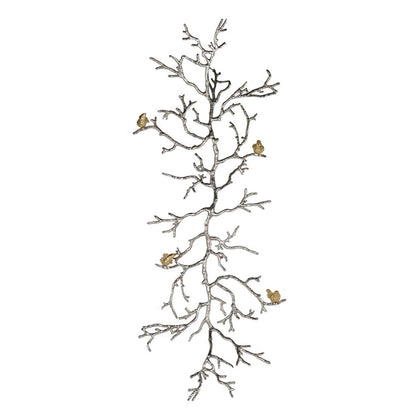 Modern 44" Silver Branch and Golden Birds Wall Art