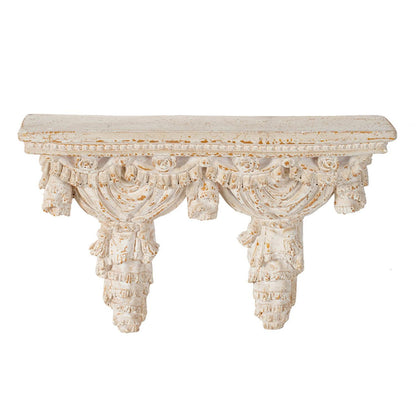 Rustic and Antiqued White and Gold Scroll Wall Shelf