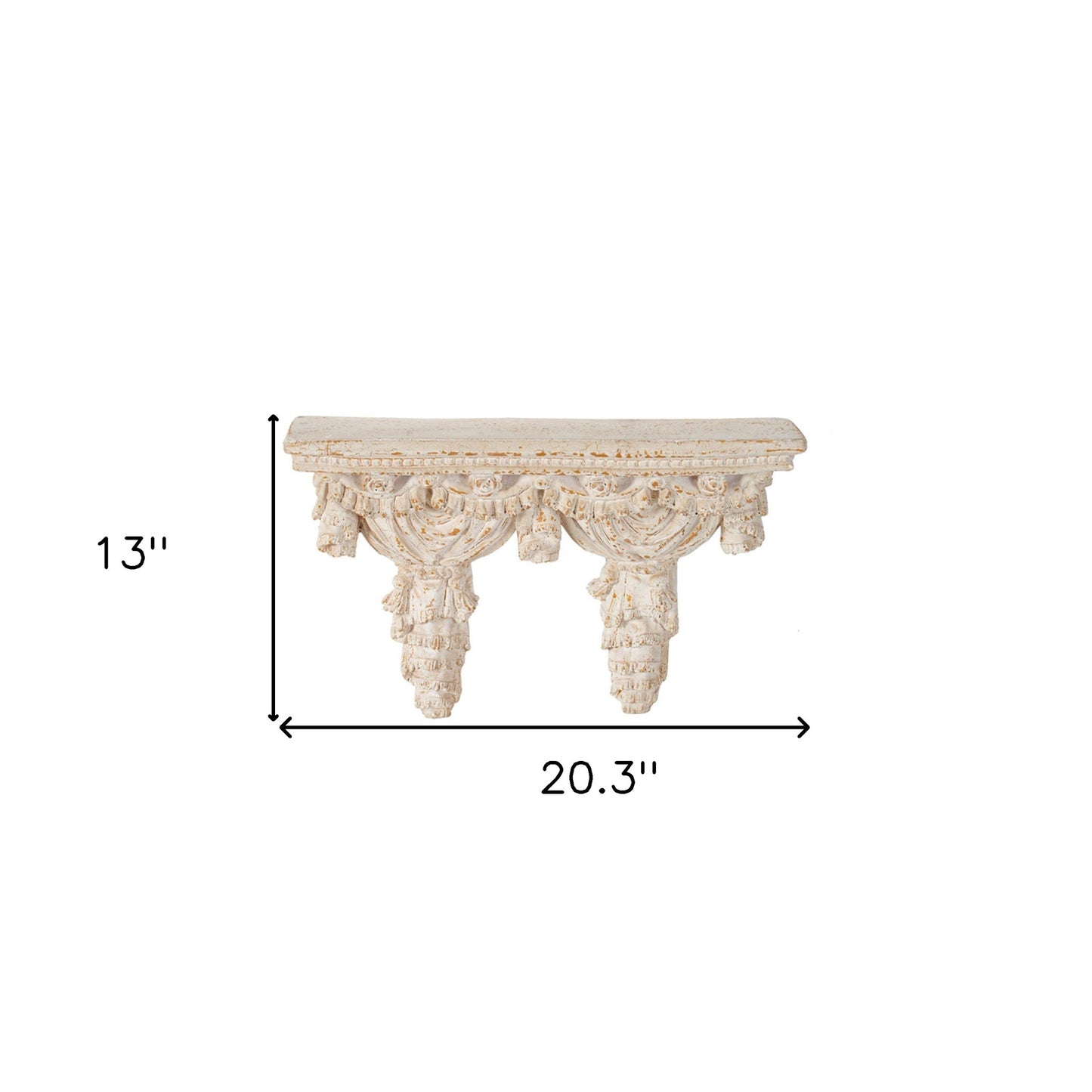 Rustic and Antiqued White and Gold Scroll Wall Shelf