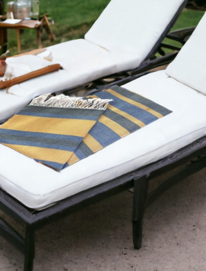 Denim Blue and Yellow Striped Turkish Towel Beach Blanket