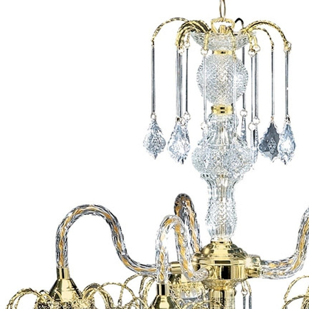 Two Tier Crystal and Gold Hanging Chandelier Light