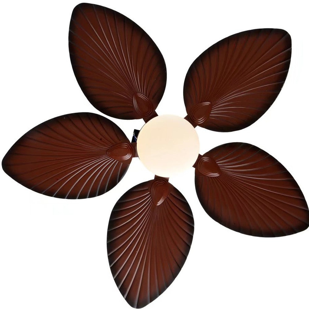 Brown Tropical Palm Metal Ceiling Lamp And Fan