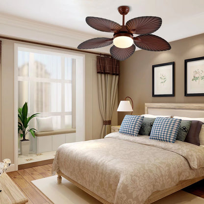 Brown Tropical Palm Metal Ceiling Lamp And Fan