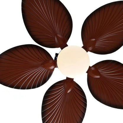 Brown Tropical Palm Metal Ceiling Lamp And Fan